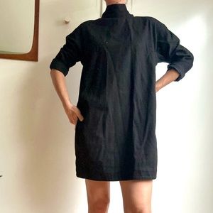 Long sleeve, cowl neck, mini dress with pockets and neck tie at back
